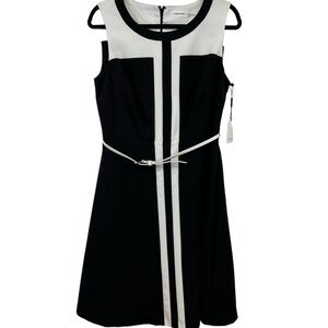 Calvin Klein Dress Belt Black White Size 12 Sleeveless NWT